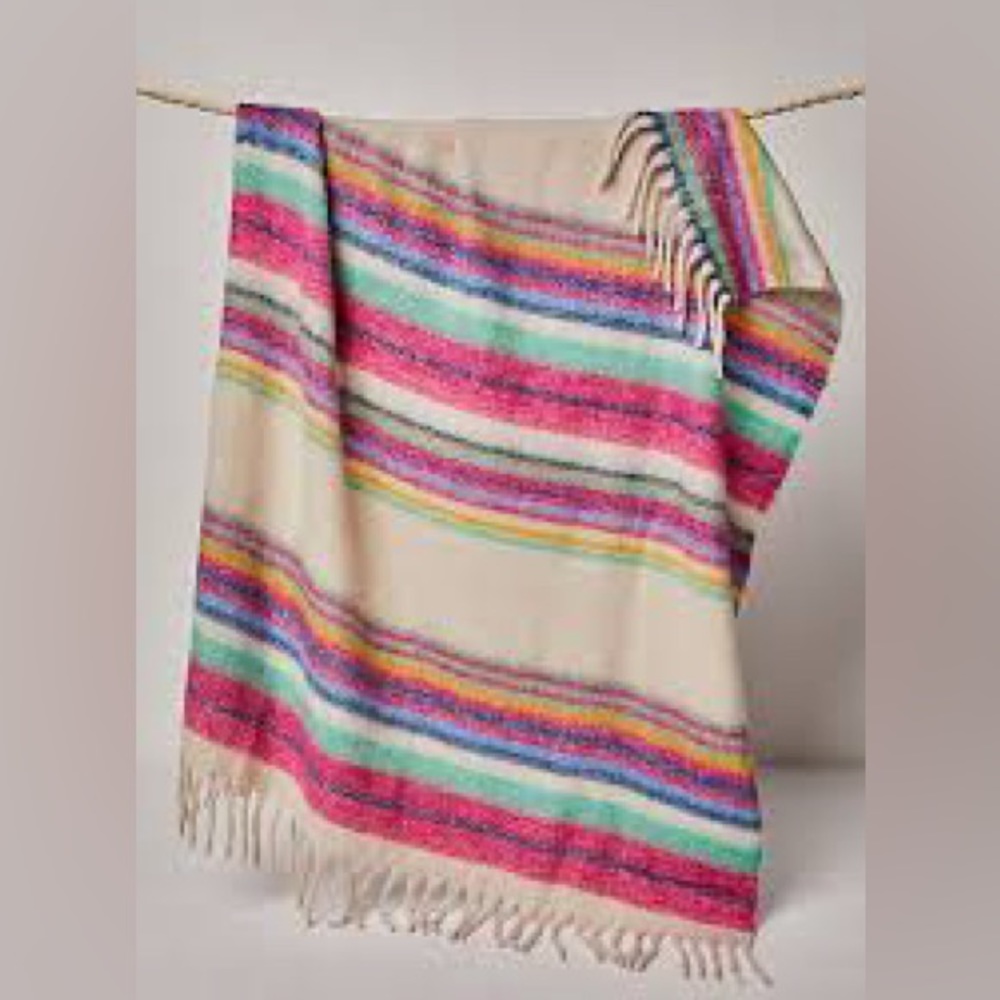 Free People Striped Fringe Throw Blanket NWT